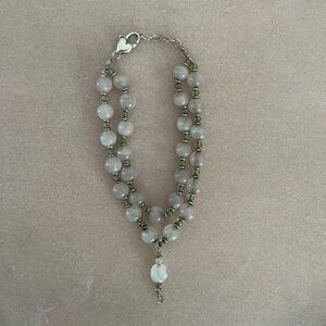 Elegant Pale Pink & Green Beaded Bracelet with Silver Accents